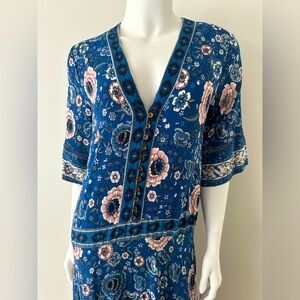 Yeanzijun Dress Long Maxi Blue Floral